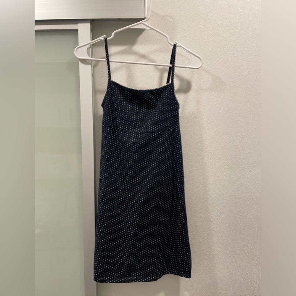 Brandy Melville Navy and White Polka Dot Mini Dress